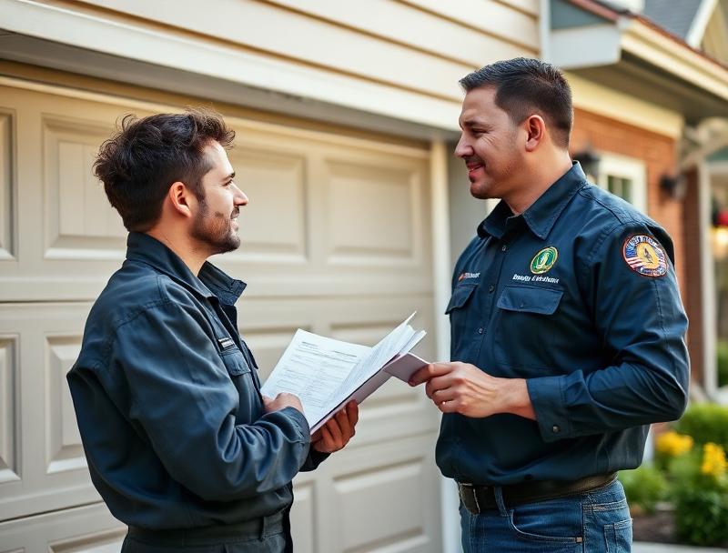 Garage Door Naples technician explaining repair options to a homeowner - professional and trustworthy service