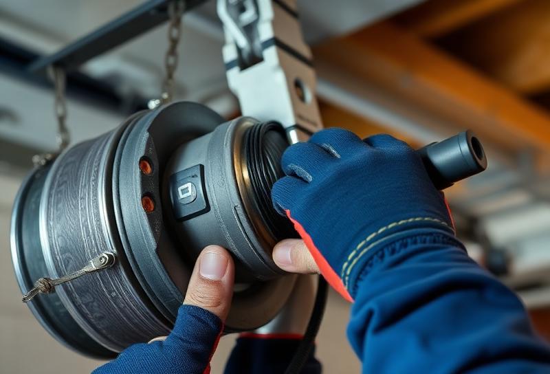 Garage door cable being inspected by professional technician - cable repair guide for homeowners